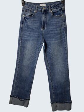 Womens Ettelo Denim Cuffed Straight-Leg Jeans Blue Size 8